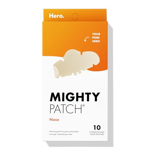 Mighty Patch Nose Pimple Patches from Hero Cosmetics, Large Hydrocolloid Pore Strips, Dermatologist Approved, Overnight, Blackhead Remover Strip to Absorb Acne Nose Gunk from Face, 10 Count