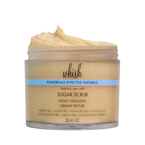 Whish Beauty Kabosu Sea Salt Sugar Scrub - Exfoliating Body Scrub for Women - Brown Sugar Exfoliator with Raspberry, Aloe & Shea Butter - Paraben & Sulfate Free - 8 oz