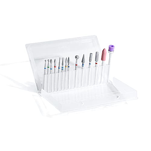 14pcs Nail Drill Bits Set, Professional Rotary Burrs Diamond Cuticle Remover Bits Kit, 3/32" Electric Manicure Nail File Bit for Acrylic Gel Nails Cuticle Manicure