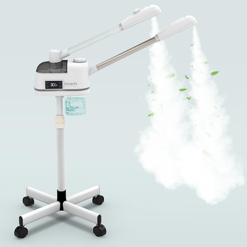 TASALON 2 in 1 Professional Facial Steamer on Wheels -with Ozone and Hot & Cold Mist, Ionic Facial Steamer Kit for Facial Deep Cleaning and Moisturize, SPA & Home, Ozone Face Humidifier (White)