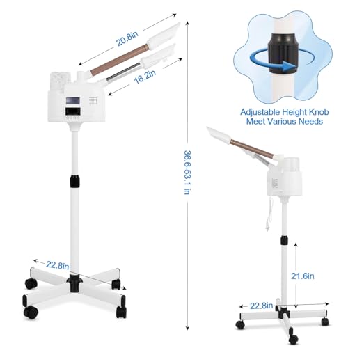 Facial Steamer with Hot & Cold Mist Function, 2 in 1 Facial Steamer with Ozone for Facial Deep Cleaning and Hydration, Esthetician Steamer on Wheels, Ideal for Salon Spa Home Beauty Equipment, White