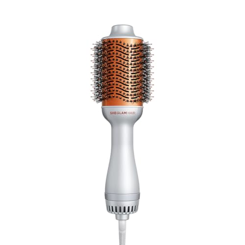 SHEGLAM 4-in-1 Hot Air Brush - Hair Dryer & Styler with 33000 RPM Motor, GLOSS PRO Coating for Shine, 3 Heat Settings, Tangle-Free Ionic Bristles for Frizz-Free Blowouts (US Plug)