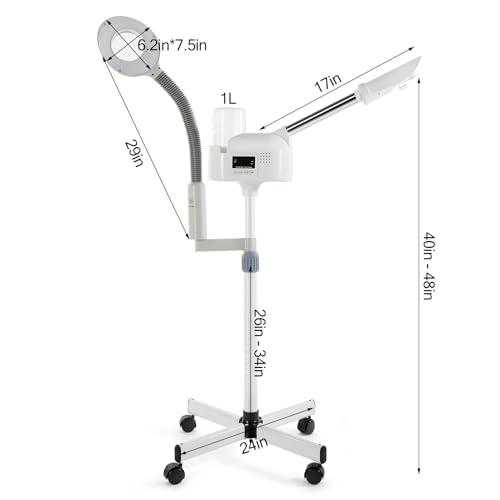 Professional Facial Steamer 2 in1 Steamer for Face 5X LED Magnifying Lamp Facial Steamer for Esthetician Beauty Face Equipment Use at Home or Salon（White）