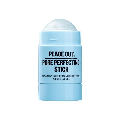 PEACE OUT Pore Perfecting Stick, Clay Cleanser for Pores and Blackheads, Exfoliating Face Stick with Glycolic and Salicylic Acid, Targets Oil and Texture, 0.53oz
