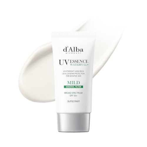 d'alba Piedmont Italian White Truffle Waterfull Mild Sunscreen, Vegan, Mineral Sunscreen, BROAD SPECTRUM SPF 50+ Non-Nano Suitable for Sensitive Skin, Korean Skin Care (1.69 fl. oz)