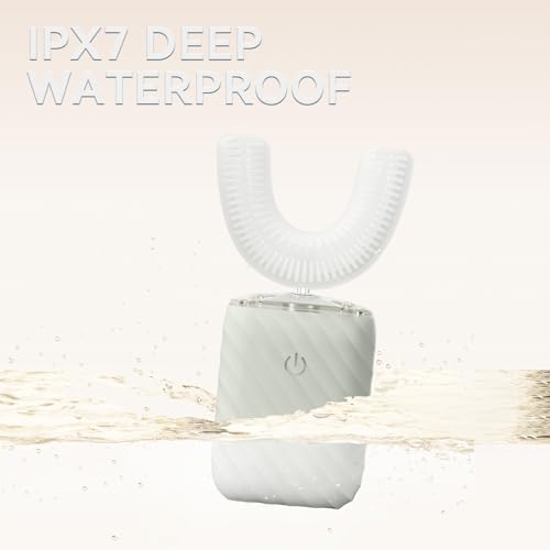 Ultrasonic Automatic Electric Toothbrush for Adults- U Shaped self Brushing Toothbrush, 360° Mouth Cleaning, 5 Modes for Whitening, IPX7 Waterproof Rechargeable (Light Gray)