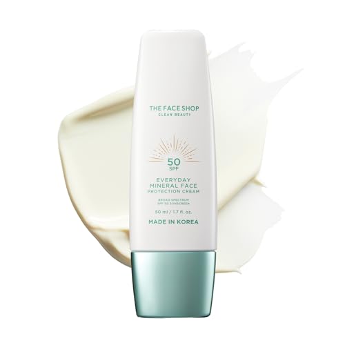 The Face Shop Everyday Mineral Sunscreen SPF 50, Korean Sunscreen for Face with Zinc Oxide, Panthenol & Niacinamide, For Sensitive Skin, No White Cast, Water Resistant, Reef Friendly, Fragrance-Free