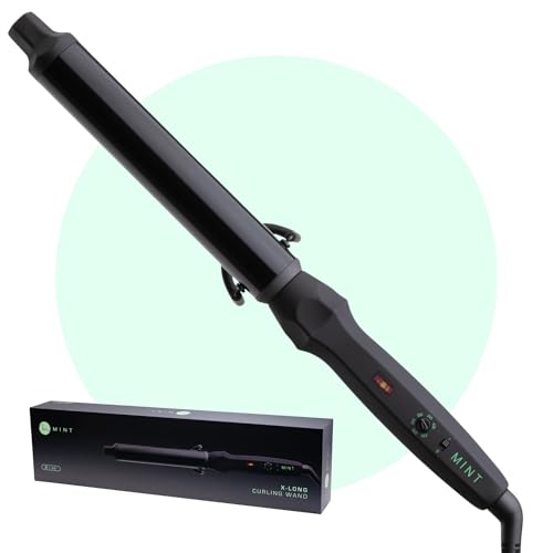 MINT Professional Clamp-Free Curling Wand 1 1/4 Inch for Long Hair | Extra Long Curl Wand with 4-Heater Ionic Ceramic Barrel | Best Curling Wands | Adjustable 230-430°F | Worldwide Dual Voltage