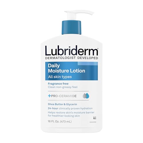 Lubriderm Fragrance Free Daily Moisture Lotion + Pro-Ceramide, Shea Butter & Glycerin, Face, Hand & Body Lotion for Sensitive Skin, Hydrating Lotion for Healthier-Looking Skin, 16 fl. oz