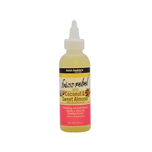 Aunt Jackie's Natural Growth Oil Blends Frizz Rebel - Coconut and Sweet Almond, Smooths and Shines Dry, Rebellious Tresses, Anti-Poof Formula, 4 oz