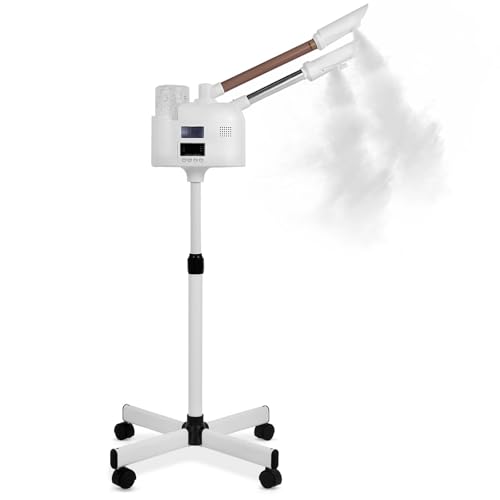 Facial Steamer with Hot & Cold Mist Function, 2 in 1 Facial Steamer with Ozone for Facial Deep Cleaning and Hydration, Esthetician Steamer on Wheels, Ideal for Salon Spa Home Beauty Equipment, White