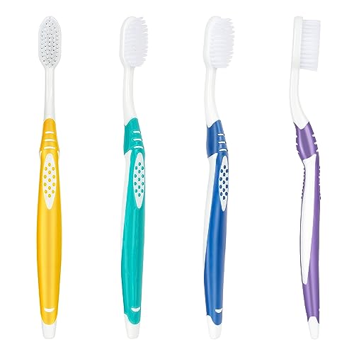 B Rush B Extra Soft Toothbrushes for Adults - Flossing Toothbrush for Sensitive Teeth and Receding Gums, Tapered Bristles Ultra Clean Plaque Remover Travel Toothbrush Individually Wrapped Pack of 4