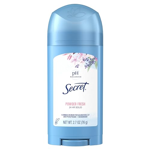 Secret Antiperspirant and Deodorant for Women, 24hr Sweat & Odor Protection, PH Balanced Protection, Gentle on Skin, Wide Solid, Powder Fresh Scent, 2.7 oz
