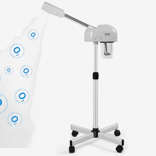 Stand Professional Ozone Facial Steamer with Touch Control, Adjustable Height & Rolling Base, 360° Rotatable Nozzle, Hot Mist Function, Use for Home, Salon SPA (White)