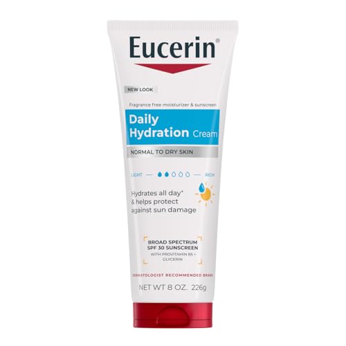 Eucerin Daily Hydration Broad Spectrum SPF 30 Sunscreen Body Cream for Dry Skin, Fragrance Free Sunscreen Moisturizer, 8 Oz Tube
