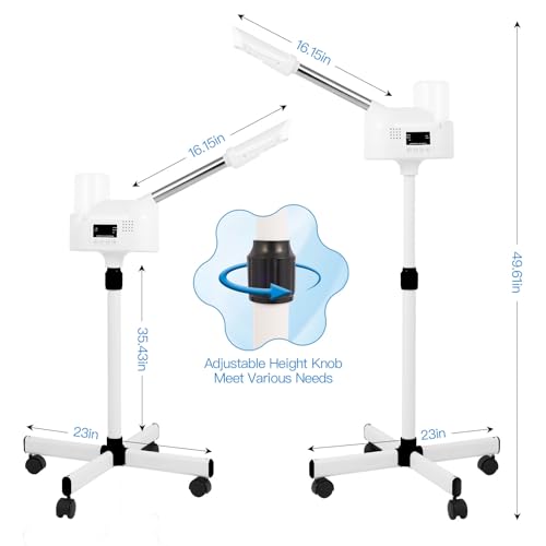 Professional Facial Steamer, Facial Steamer with Hot Mist and Timer Function for Deep Hydration, Height Adjustable Face Steamer on Wheels with Touch Screen and Rotatable Nozzle for Salon Spa Home Use