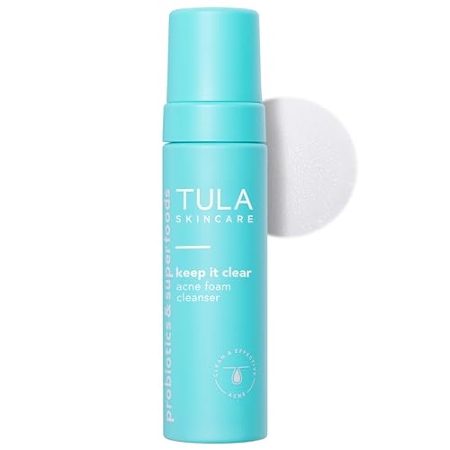 TULA Skin Care Keep It Clear - Acne Foam Cleanser, Contains Salicylic & Azelaic Acid & Probiotics, Clears & Soothes Acne, Brightens Past Blemish Marks, 6.3 fl oz.