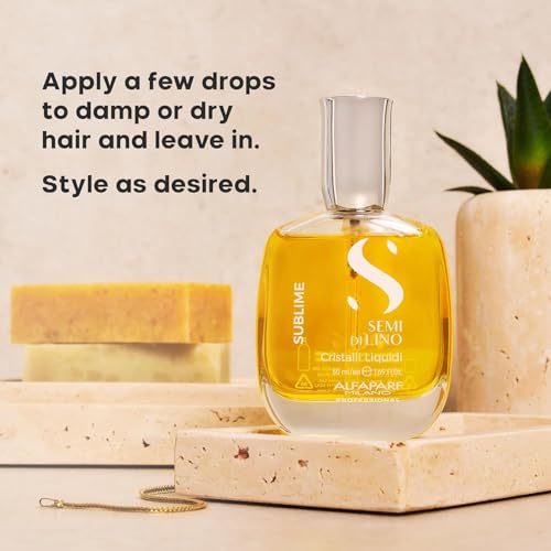 ALFAPARF MILANO Semi di Lino Sublime Cristalli Liquidi Hair Oil with Thermal Protection - Superior Hair Finishing Smoothing Serum Treatment - Brilliant Shine - Vegan Formula - 1.69 fl. oz.