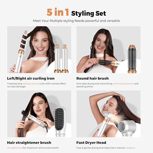 5 in ONE Blow Dryer Brush, Curling Wand Hair Styling Tools Set, Ionic Hot Air Hair Dryer, Massage Oval Hair Dryer, Left&Right Hair Curlers 100-120V