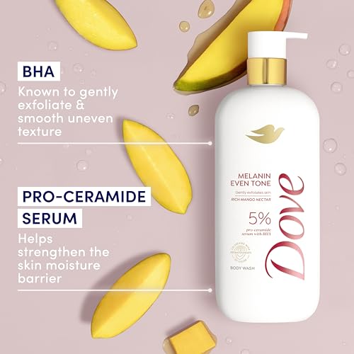 Dove Exfoliating Body Wash Melanin Even Tone Promotes Even Skin Tone 5% pro-ceramide serum with BHA 18.5 oz