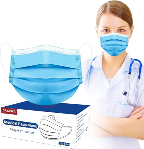 100 Pack Disposable Face Masks ASTM Level 2, Medical Grade 3 Ply Protection Face Mask for Adults - Comfortable,Soft, Breathable