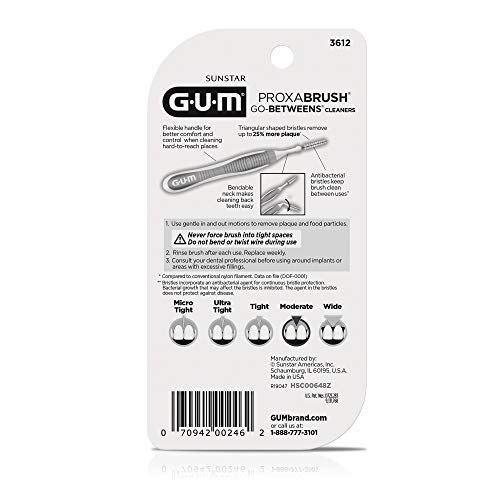 GUM Proxabrush Go-Betweens - Moderate - Interdental Brushes - Soft Bristled Dental Picks for Plaque Removal Health - Safe for Braces & Dental Devices, 10ct (Pack of 6)