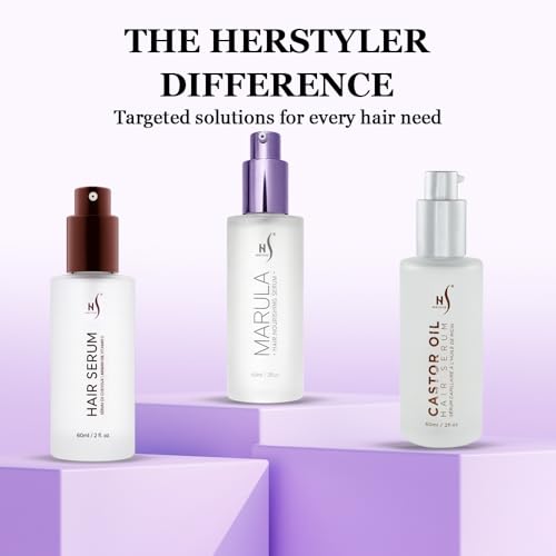 HerStyler Marula Oil Hair Serum - Anti Frizz Serum for Frizzy, Dry and Damaged Hair - Boosts Shine, Straightening - Address Flyaways, Split Ends - 2 Fl Oz (1 Pack)