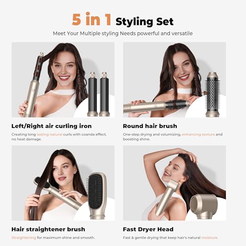 5 in 1 Hair Dryer Brush Set,Professional Negative Ionic Hot Air Styler, Air Curling Wrap Styler,Detachable Blow Dryer Brush With Auto Wrap Curlers,Hair Styling Tools For Straight/Curl/Drying/Smoothing