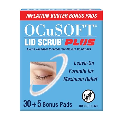 OCuSOFT Lid Scrub PLUS 35 - Pre-Moistened Leave-On Eyelid Wipes for Moderate to Severe Conditions - Moisturizing Eyelid Cleanser for Maximum Relief - 35 Count