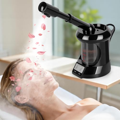 Facial Steamer Professional with More Steam for Deep Cleansing and Hydration, Face Steamer Featuring Extendable Arm, Steamer for Facial for Beauty, Spa and Home Use, Black