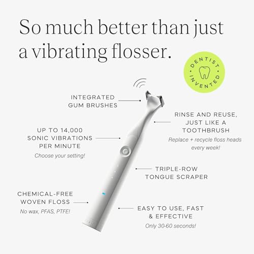 Slate Electric Flosser - Rechargeable | 3-in-1 Dentist-Invented with Reusable Floss Heads, Gum Brushes & Tongue Scraper | More Effective Than String or Water Floss