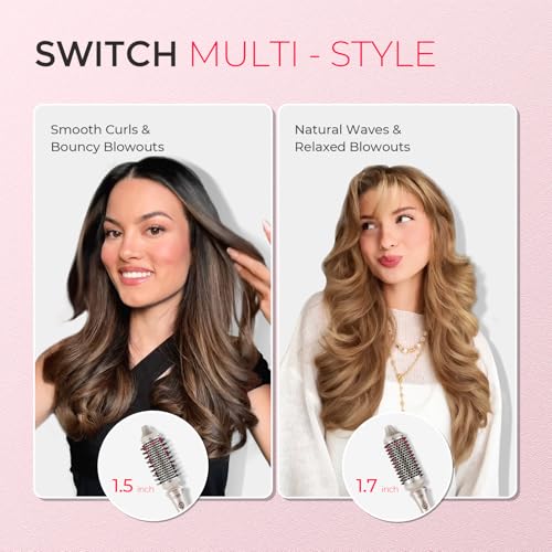 TYMO Thermal Brush Curling Brush - STYLUX 1.5 Inch Blowout Volumizer with Flexi-Fit for Hair Straightening, Heated Round Styler Tool, Hair Straightener and Curler 2 in 1, Dual Voltage, Gold