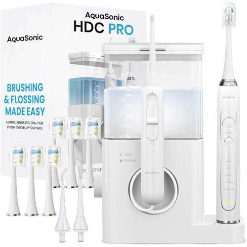 AquaSonic Home Dental Center PRO – Brushing & Flossing Made Easy – Brush & Floss – Power Toothbrush & Water Flosser – Whiter Teeth & Healthier Gums