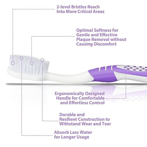 B Rush B Extra Soft Toothbrushes for Adults - Flossing Toothbrush for Sensitive Teeth and Receding Gums, Tapered Bristles Ultra Clean Plaque Remover Travel Toothbrush Individually Wrapped Pack of 4