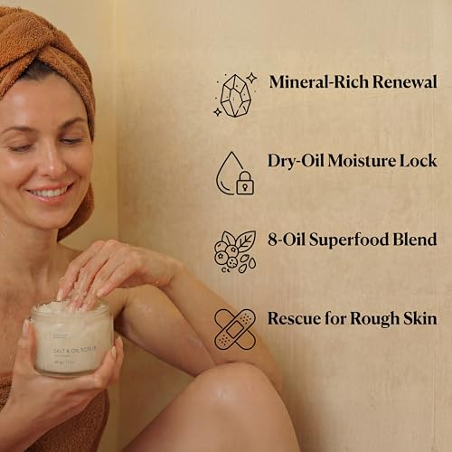 SEACRET Minerals Dead Sea Salt & Oil Body Scrub - Exfoliator with Rosehip, Sea Buckthorn & Green Tea, Mineral Rich Spa Treatment Stimulates Cell Renewal for a Rejuvenated Glow, Ocean Mist, 14.1 oz