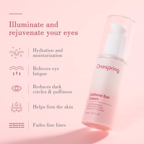 Onespring Eye Cream, Under Eye Cream with Caffeine + Hyaluronic Acid + Vitamin E, for Puffiness, Wrinkles & Fine Lines, Daily Cream for Moisturizing and Hydrating, Skin Care for Face, 1.05 Fl Oz
