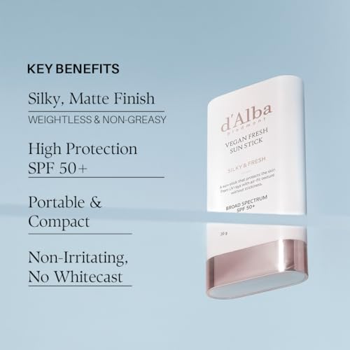 d'alba Piedmont Air Fit Fresh Sun Stick, OTC BROAD SPECTRUM SPF 50+, Non-Sticky On-the-Go Sun Protection, Outdoor Essential Vegan Sun Stick, Silky & Fresh, Korean Skin Care (0.7 Oz.)