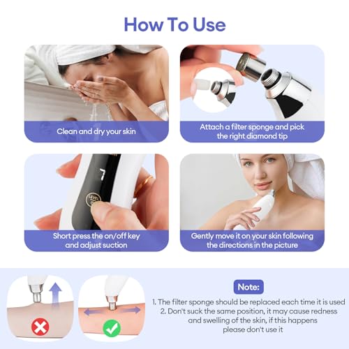 Diamond Microdermabrasion Machine, 7 Suction Modes Professional Microdermabrasion Machine, 60KPg Blackhead Remover Portable Microdermabrasion Device for Personal Home Travel Use