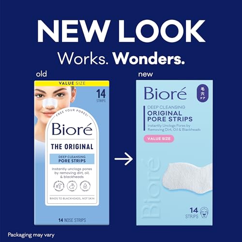 Bioré Original Blackhead Remover Strips, Deep Cleansing Nose Strips With Instant Pore Unclogging, Features C-Bond Technology, Oil-Free, Non-Comedogenic Use, 14 Count