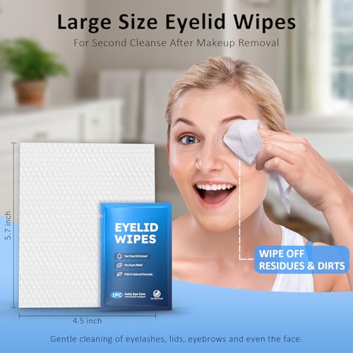 30PCS Eyelid & Lash Wipes for Itchy & Dry Eyes, Tea Tree Oil Eyelid Wipes for Styes & Blepharitis, Daily Eye Cleansing Cloths, Hypoallergenic & Soothing For Sensitive Eyes, Stay Hydrated Lid Wipe