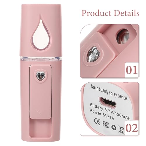 Mini Facial Steamer Portable Face Humidifier 20ml USB Rechargeable Pink Handheld Facial Steamer for Deep Cleaning and Skin Hydration at Home and Travel
