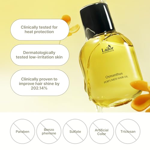 LADOR Hair Perfume Oil for Dry Damaged Hair - Anti Frizz Nourishing Fragrance Gloss Oil Serum Leave-In Conditioner Hold Curls & Waves No Sulfate Paraben 1 Fl Oz 03 Osmanthus Korean Haircare