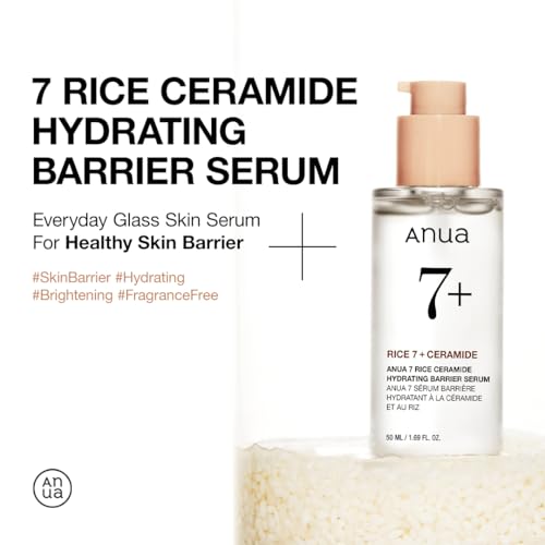 ANUA Rice Ceramide 7 Hydrating Barrier Serum, Moisturizing Serum for Face, Rice, Hyaluronic Acid, Niacinamide, Fragrance Free, Non-comodogenic, Glass Skin, Korean Skin Care, 50ml/1.69fl.oz.