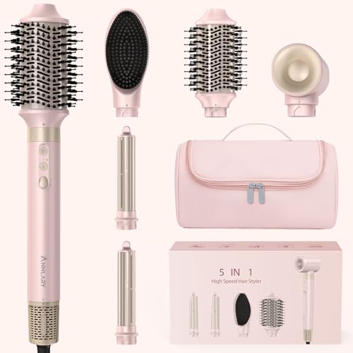 5 in 1 Ionic Hot Air Styler, 1400W Powerful Hair Dryer Brush, Auto-Wrap Curlers, Paddle Brush for Fast Drying, Volumizing with Travel & Storage Bag