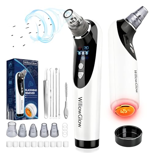 Heated Pore Vacuum, Blackhead Remover with Strong 3-Level Suction, 5 Nozzles for Deep Cleaning Face, Nose & Sensitive Skin, Professional Pore Extractor & Facial Kit