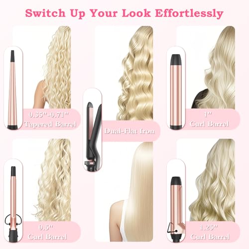 Ufree 5 in 1 Curling Iron with Interchangeable Ceramic Barrels (0.35"-1.25"), Curling Wand Set with Flat Iron Hair Straightener, Instant Heat Up, Dual Voltage Hair Curler, Gifts for Women