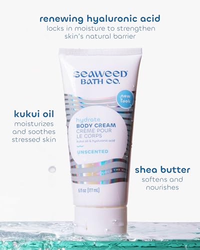 Seaweed Bath Co. Hydrate Body Cream - Unscented | Nourishing Moisturizer for Body and Hands | With Vitamin E, Hyaluronic Acid and Shea Butter For Dry Skin | 6 oz