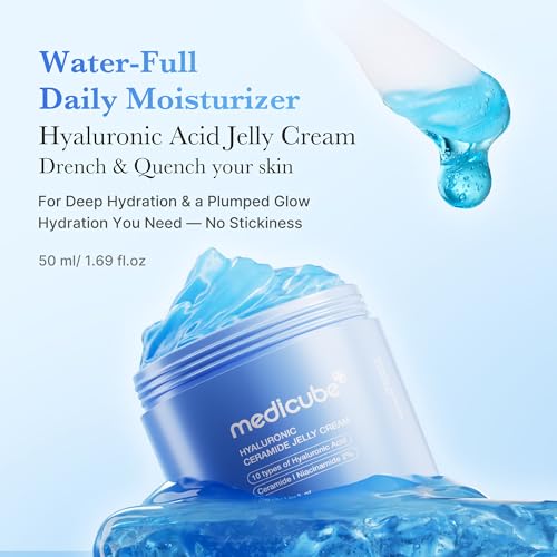 medicube Jelly Cream with Hyaluronic Acid | Daily Moisturizer for All Skin Types | Long-lasting Hydration with Hyaluronic Acid, Ceramides, Multi Peptides | Supports Skin's Natural Barrier | 1.69 fl.oz