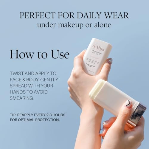 d'alba Piedmont Air Fit Fresh Sun Stick, OTC BROAD SPECTRUM SPF 50+, Non-Sticky On-the-Go Sun Protection, Outdoor Essential Vegan Sun Stick, Silky & Fresh, Korean Skin Care (0.7 Oz.)