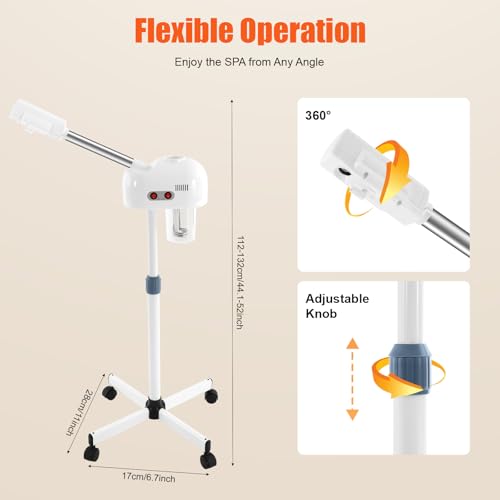 Facial Steamers, Hot Ozone Face Steamer on Wheels for Facial, Professional Skin Care Equipment, Esthetician Steamer for Salon Beauty and Spa, Mist Face Steamer for Skin Care